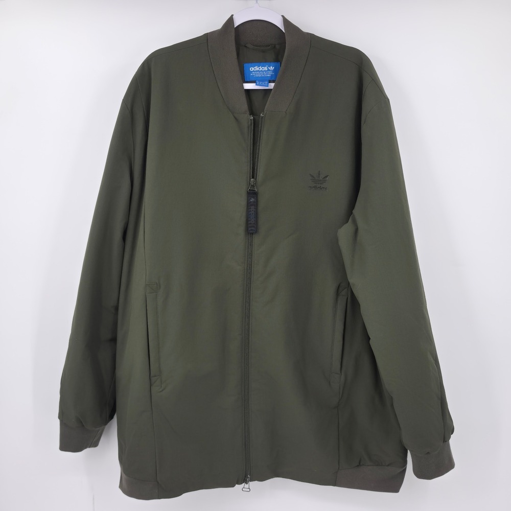 Adidas Originals Mens 2XL Olive Green Full Zip Padded Bomber Jacket Trefoil Logo